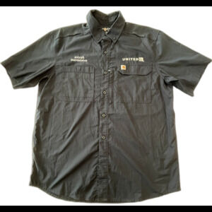 Carhartt United Aircraft Maintenance Work Navy Blue Shirt Relaxed Fit Size Large